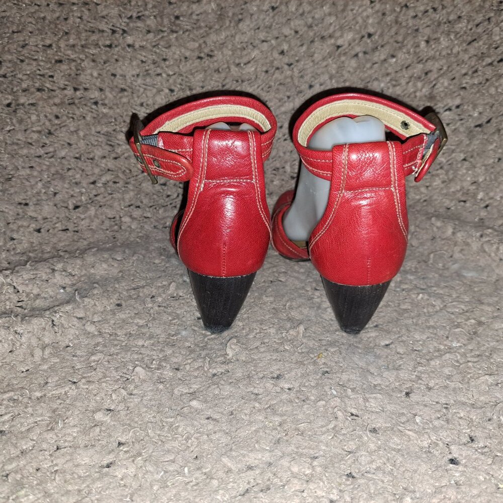 Vintage FLY GIRL/FLY LONDON-Red Leather Ankle Strap-Boho/Rockabilly-Sz 37-VG - Picture 6 of 8